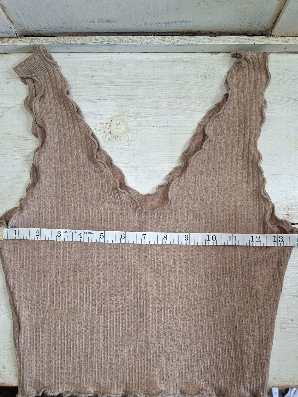 SHEIN Ribbed V-Neck Crop Tank - Taupe
